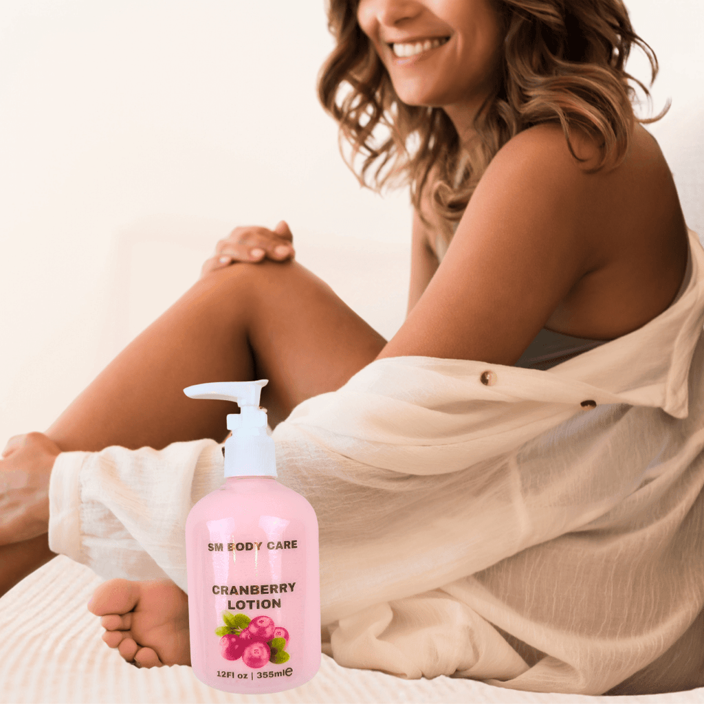 A woman using Cranberry Lotion brought you by SM Body Care