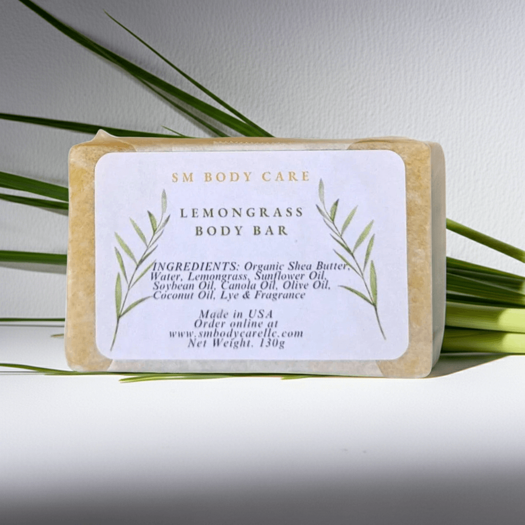 Lemongrass body bar with a label on a white background