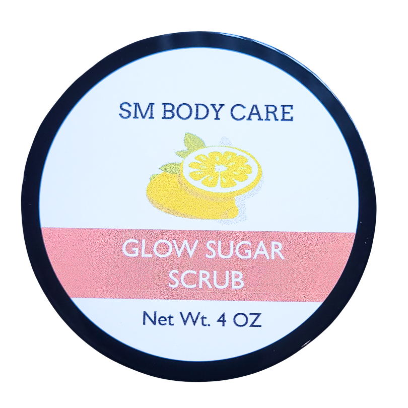 Jar of face and body sugar scrub mixture for exfoliating skin.